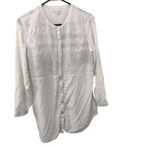 J. Jill white long sleeve ruffle button down blouse